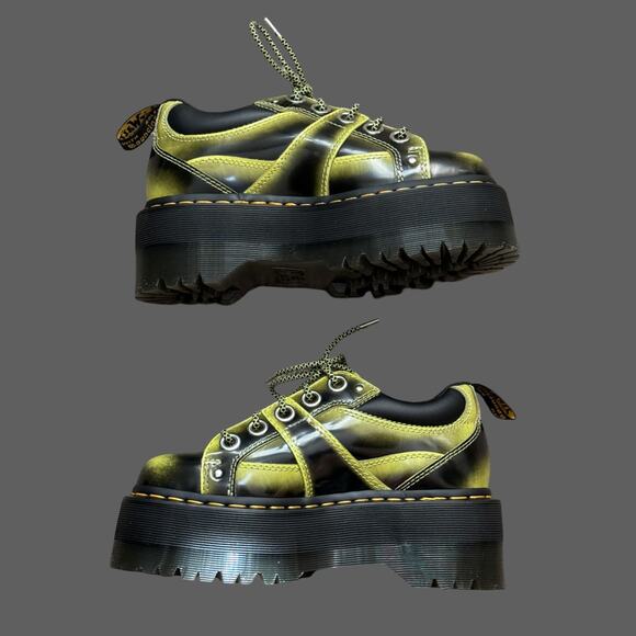 Dr. Martens 5-Eye Max Distressed Leather Platform Shoes Lime Green Arcadia NWOB - Picture 2 of 6